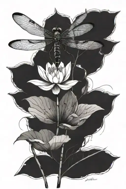 Dragonfly Resting On Lotus Flower