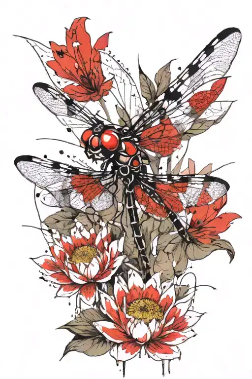 Dragonfly Resting On Lotus Flower