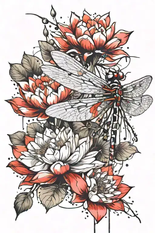 Dragonfly Resting On Lotus Flower