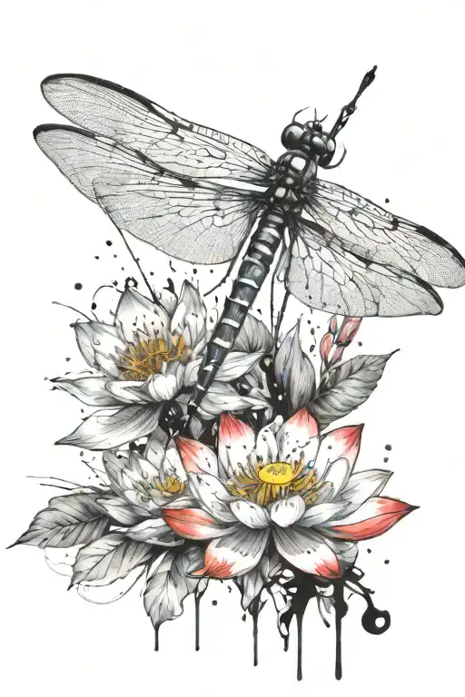 Dragonfly Resting On Lotus Flower