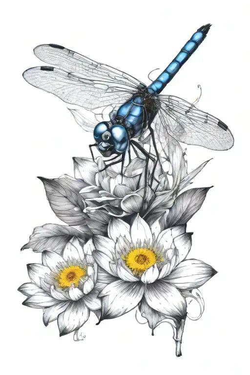 Dragonfly Resting On Lotus Flower