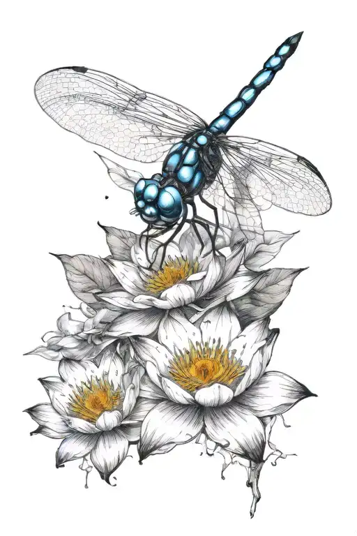 Dragonfly Resting On Lotus Flower