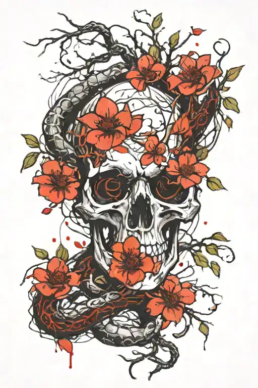 Skull Snake Sakura Tree Intertwined