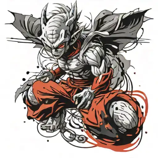 Black And White Tattoo Of Piccolo Dragon Ball With Hatching For Shading