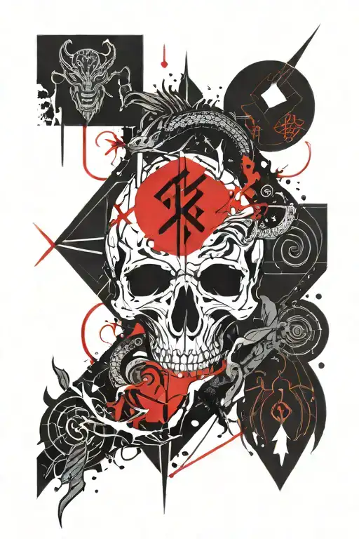 Scandinavian Dragon And Viking Protective Runes Engraved