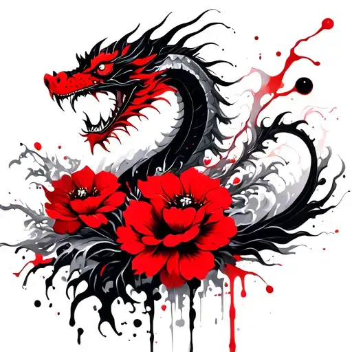 Waves And Dragon With Flowers