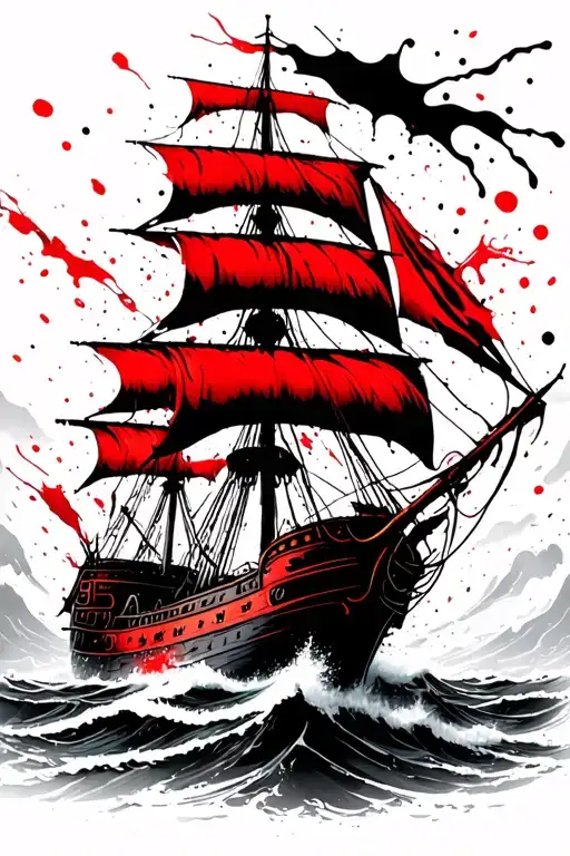 Pirate Ship Sailing Through Stormy Seas