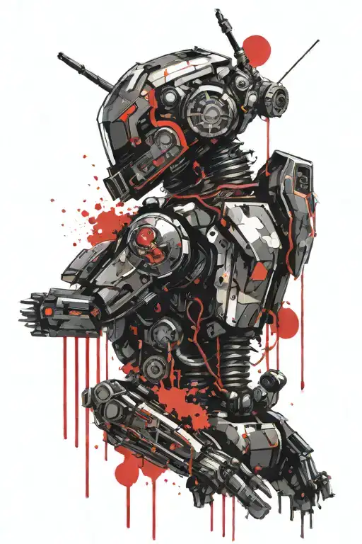 Black Cyberpunk Deadly Robot With Red Elements