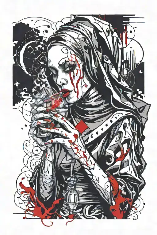 Gothic Nun Smoking A Cigarette Being Consumed