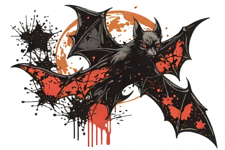 Scary Bat With Moon Surrounded By Stars Moon