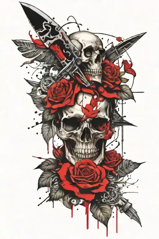 Skull Knife Surrounded By Roses