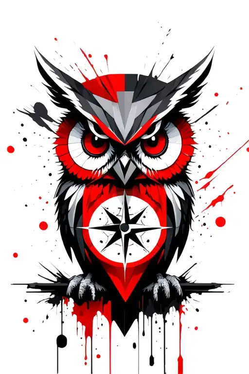 Abstract Geometric Owl Head And Compass Design