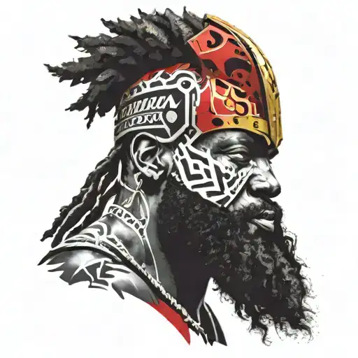 African Male With Beard Wearing Viking Helmet