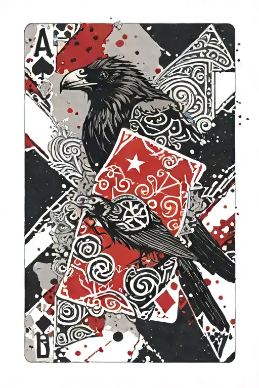 Jack Of Diamonds Playing Card With Five Pointed Stars And A Flying Raven