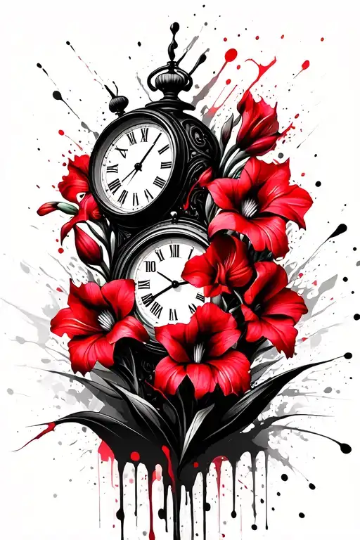Gladiolus Flowers And Clock