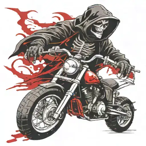 Death With A Grim Reaper Rides A Motorcycle Against The Backdrop Of The Moon And Hourglass