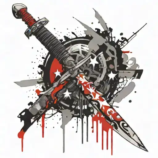 Sword With Stars As A Hilt Facing Down