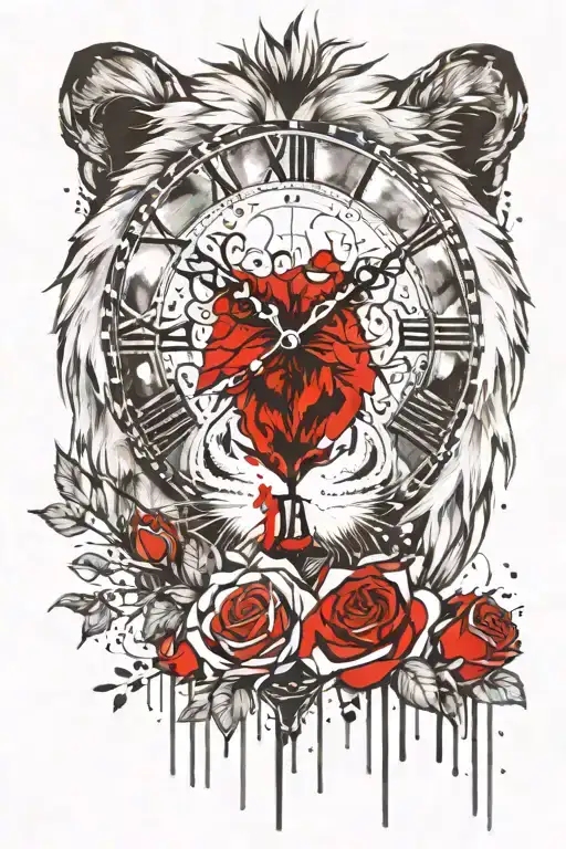 Lion With Roses And Clock Face Morphing