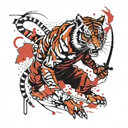 Ninja Tiger With Katanas Crossed
