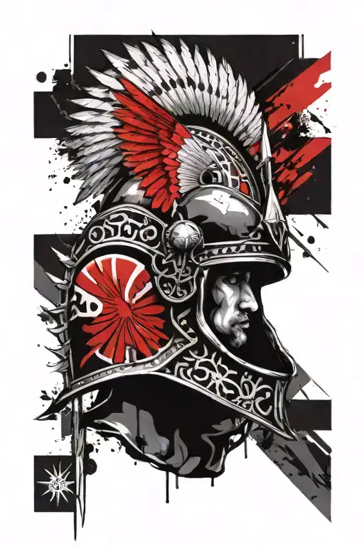 Winged Hussar Helmet With Geometric Patterns In The Background