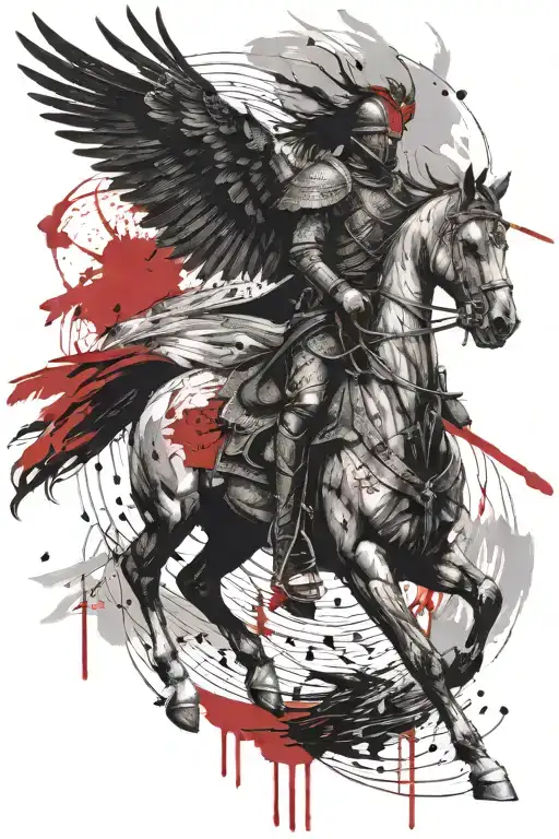 Winged Hussar Riding With Raven Flying