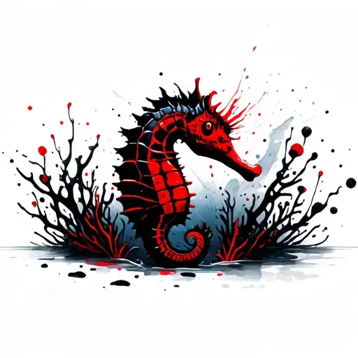 Black Seahorse With Bright Colour Coral
