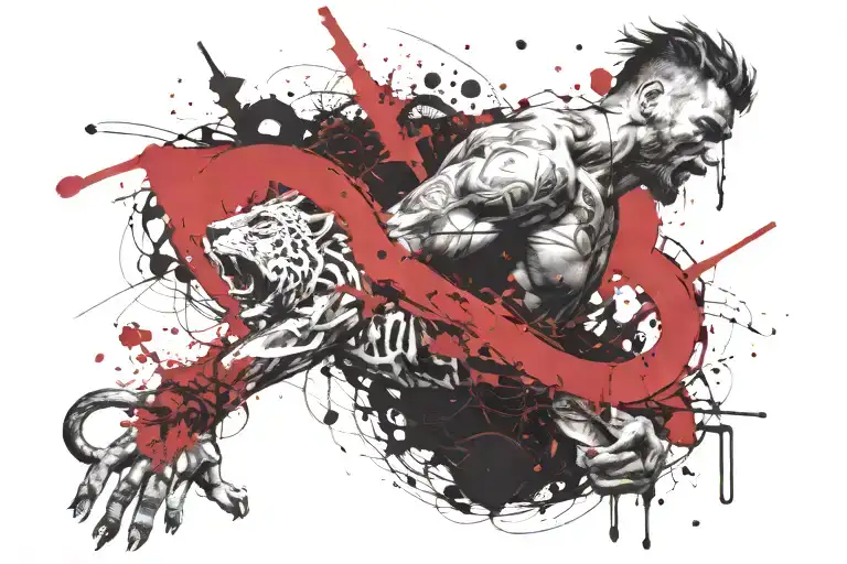 Man Chained To Lion Wearing A Crown Roaring