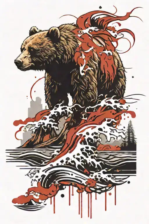 Bear With Waves Mountains And Sea