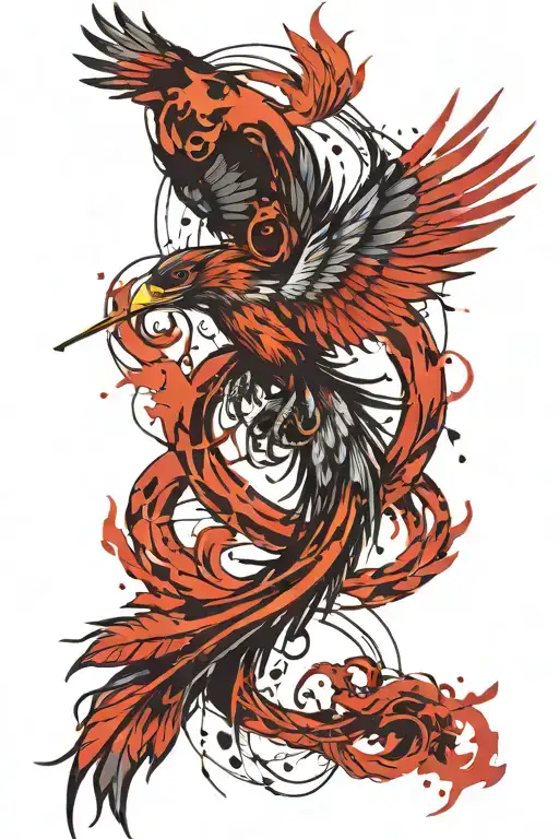Phoenix With Caduceus Intertwined