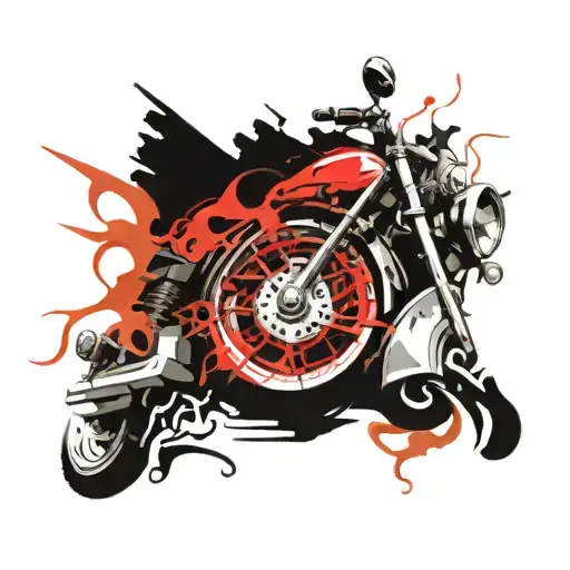 Fiery Motorcycle Wheel In The Sun's Rays Against The Background Of The Engine