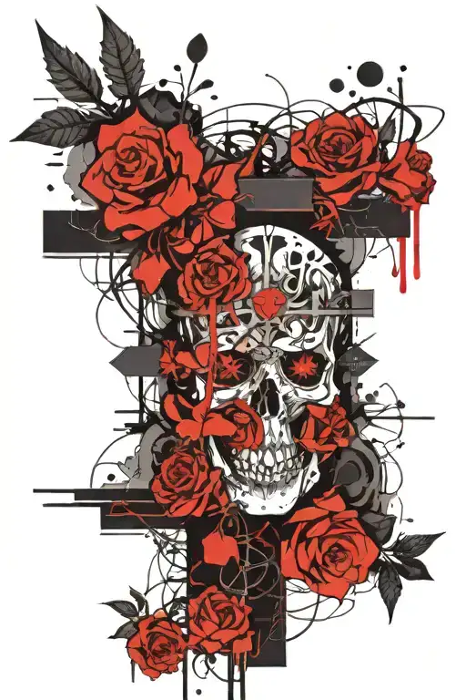 Cross And Thorns Crown Surrounded By Bold Flowers