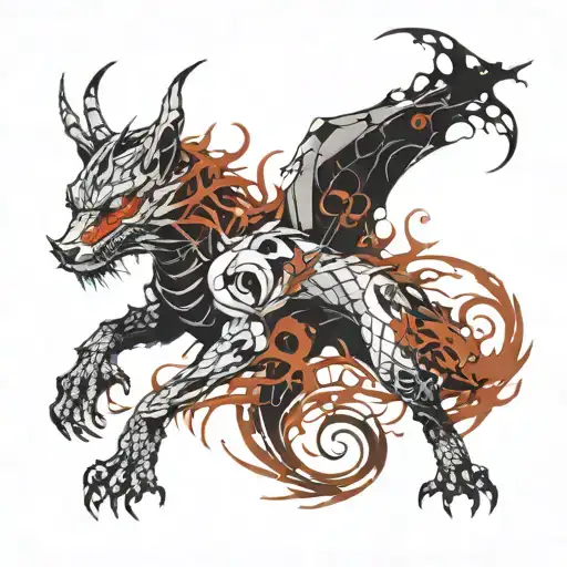 Dragon Wrapped Round A Fox Curled