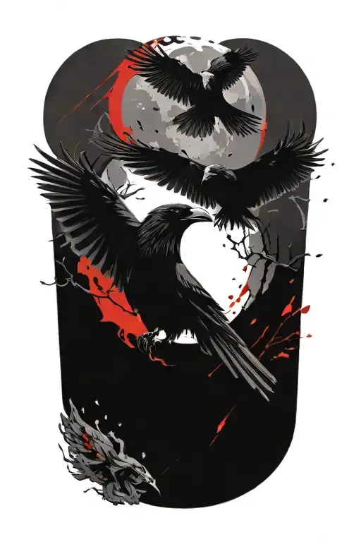 Yddrasil And Ravens Huginn And Muninn