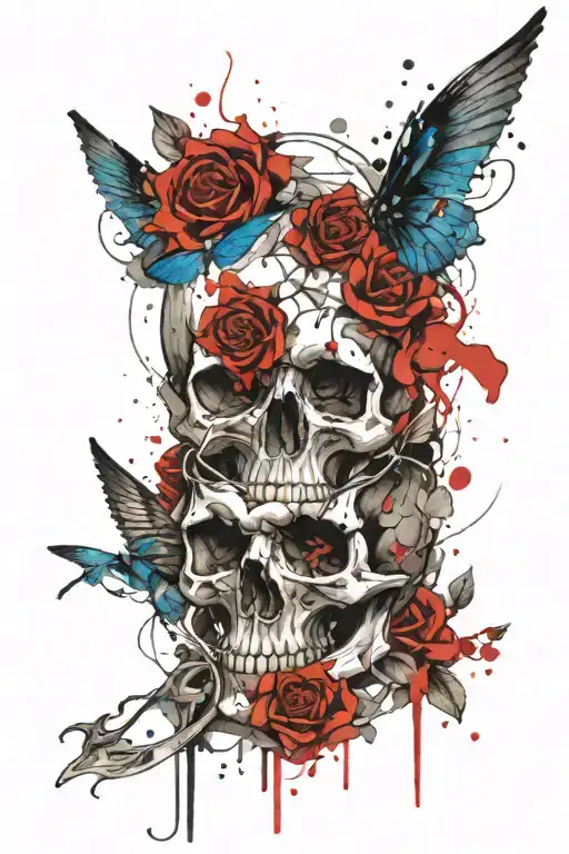 Skull With Blauw Flowers And Un Silvercrow