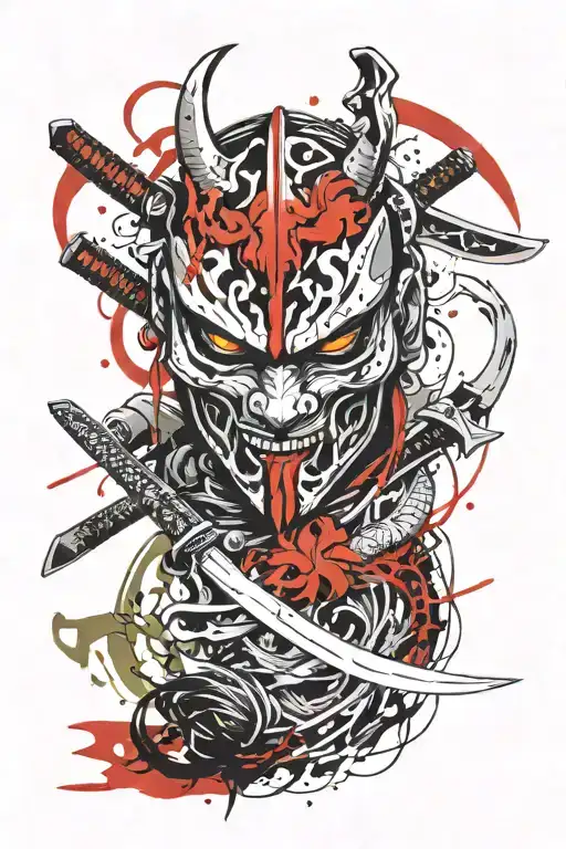 Katana Slicing Oni Mask Split In Half