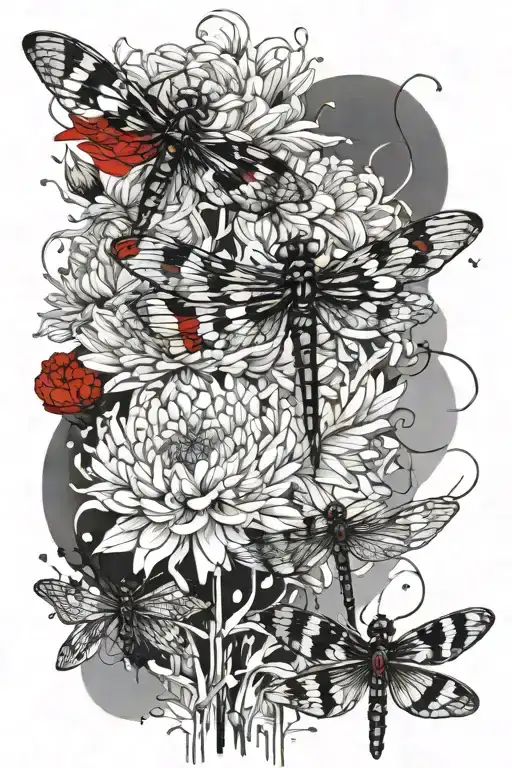 Chrysanthemum And A Dragonfly