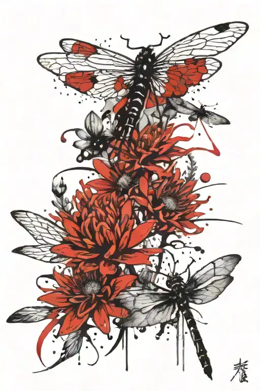 Chrysanthemum And A Dragonfly