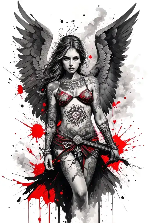 A Female Warrior Angel With A Mandala Inc Splatter With Smoke