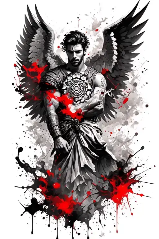 A Male Warrior Angel With A Mandala Inc Splatter With Smoke