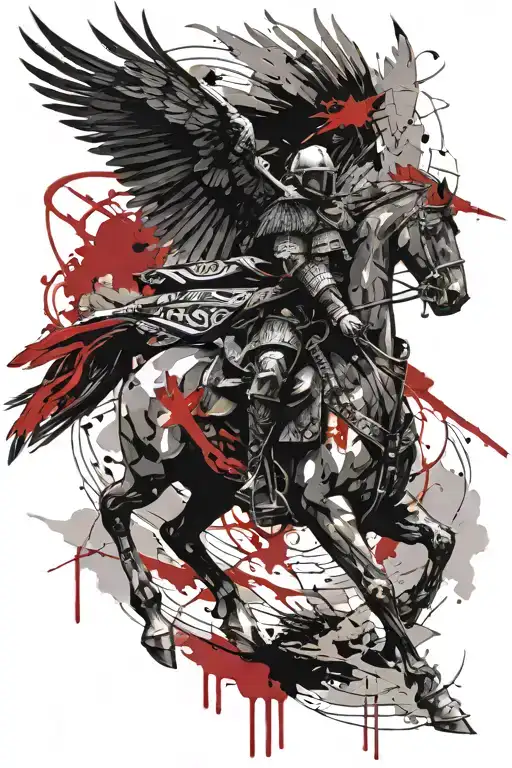 Winged Hussar Riding With Raven Flying