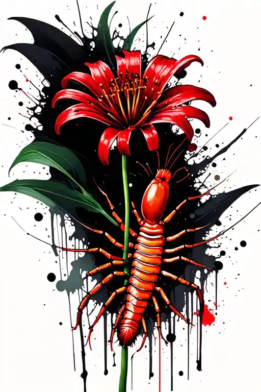 Red Spider Lily With A Centipede