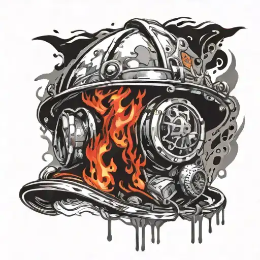 Firefighter Helmet Engulfed In Flames