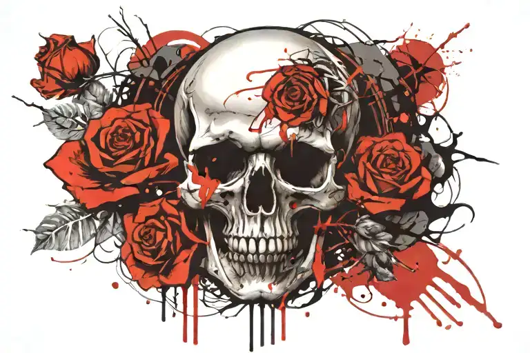 Skull Rose And Lion Roaring