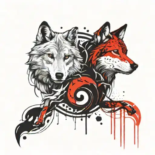 Yin Yang Wolf Heads Facing Each Other