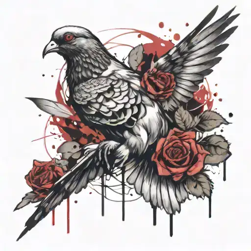 Pigeon Flying With Red Rose