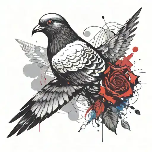 Pigeon Flying With Red Rose