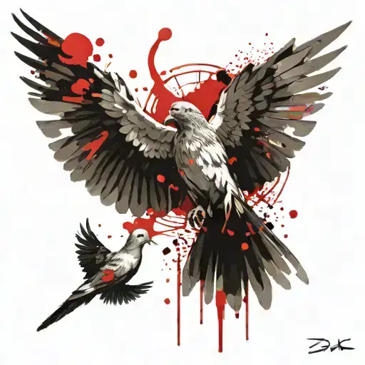 Pigeon And A Dove Together In The Afterlife