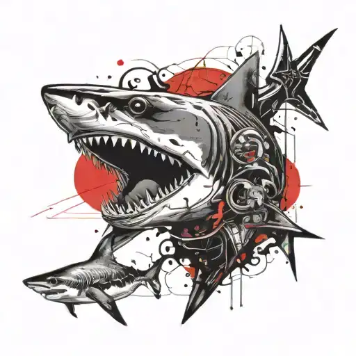 Shark Tooth And A Scuba Diver And A Anchor And A Light