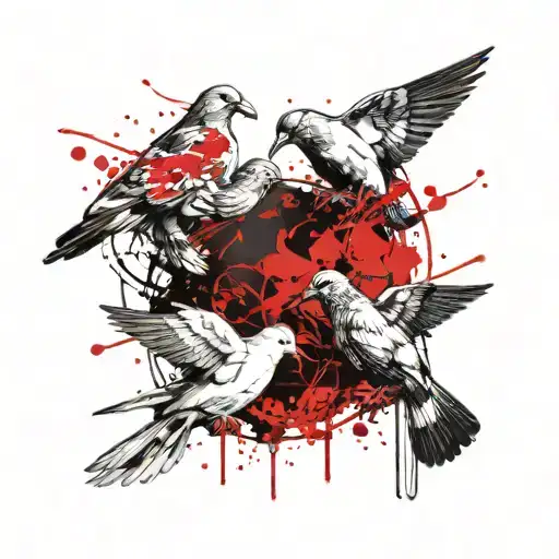 Dove And Pigeon Together Pirched Together