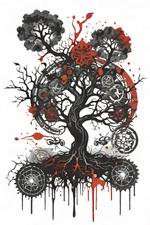 Gothic Tree Of Life With Seven Chakras